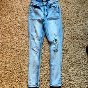 distressed blue jeans